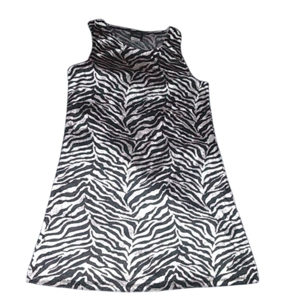 HOLIDAY EDITIONS, ZEBRA PRINT DRESS, COLOR: BLACK, WHITE, SIZE: L (10/12)